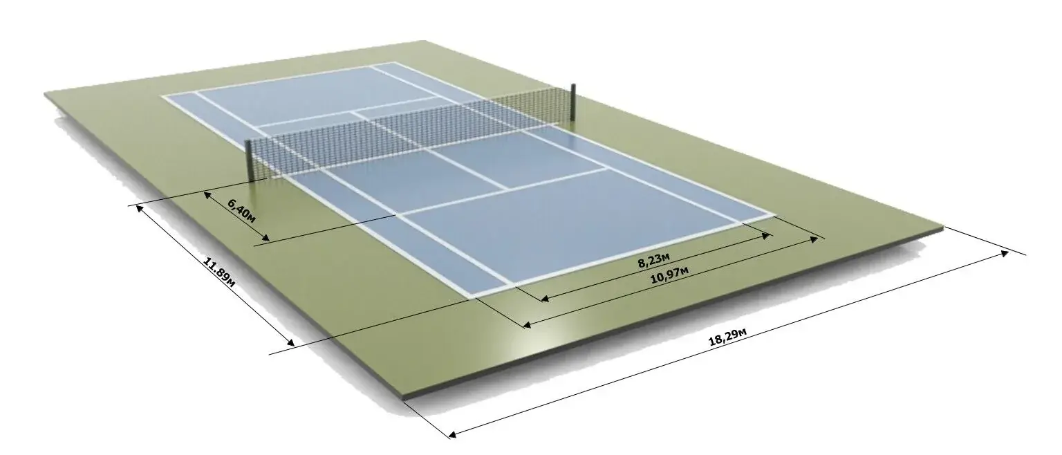 Top view of a tennis court: net, lines and service squares